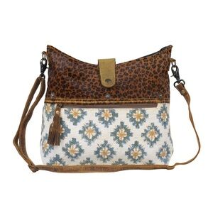 Myra Bounce Back Shoulder Bag Aztec Cheetah Leopard Print USED Brown Blue